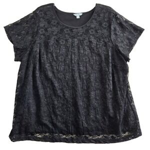 NEW Botique Women's Sz 3X Lines w Lace Overlay Short Sleeve